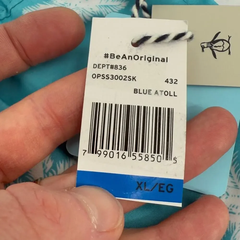 NWT Original Penguin Lined Swim Trunk Short Blue Atoll Palm Tree Size X-LARGE